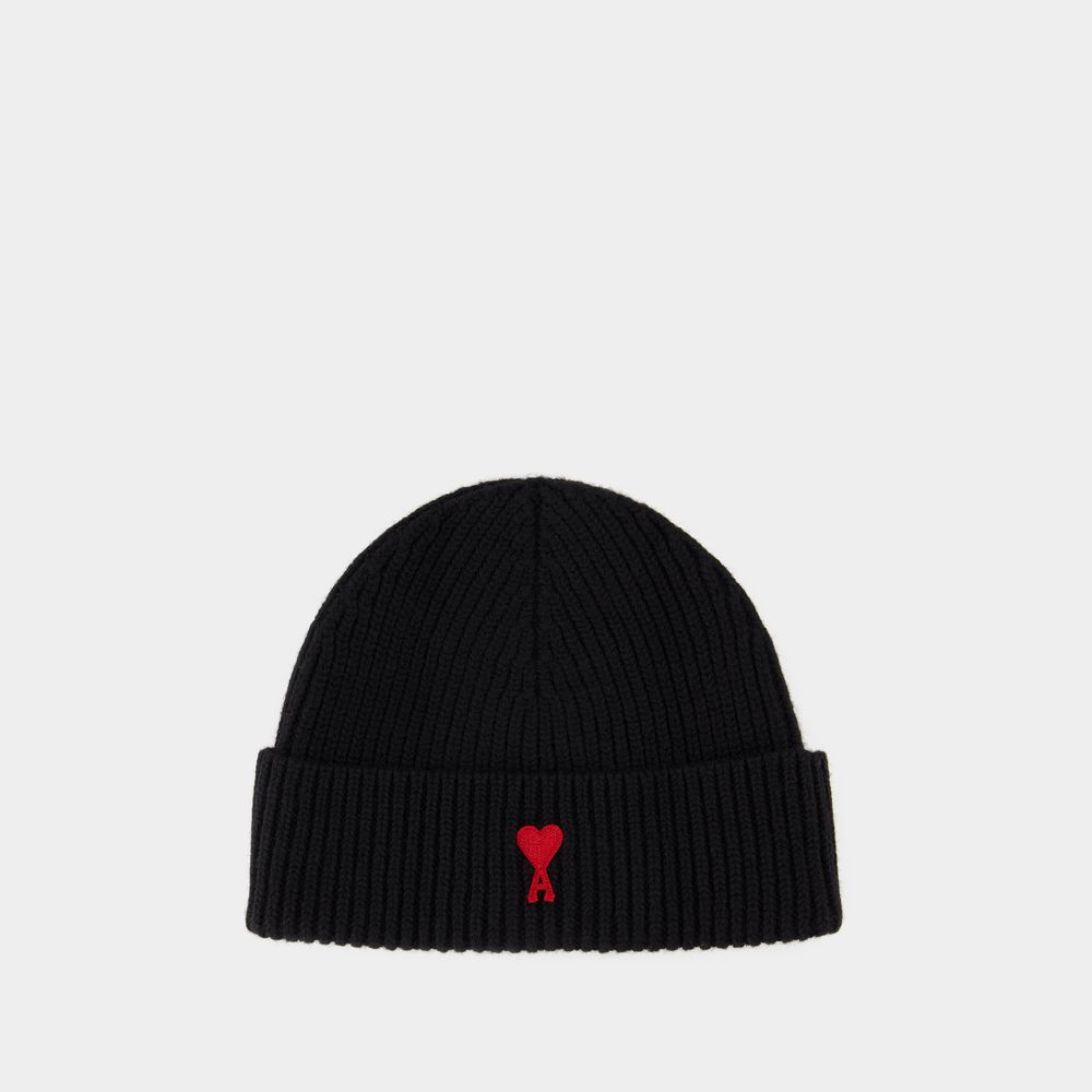 AMI ALEXANDRE MATTIUSSI BEANIE RED ADC - AMI PARIS - WOOL - BLACK
