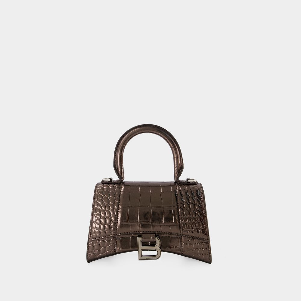 Shop Balenciaga Hourglass Xs Bag -  - Leather - Dark Bronze In Metallic