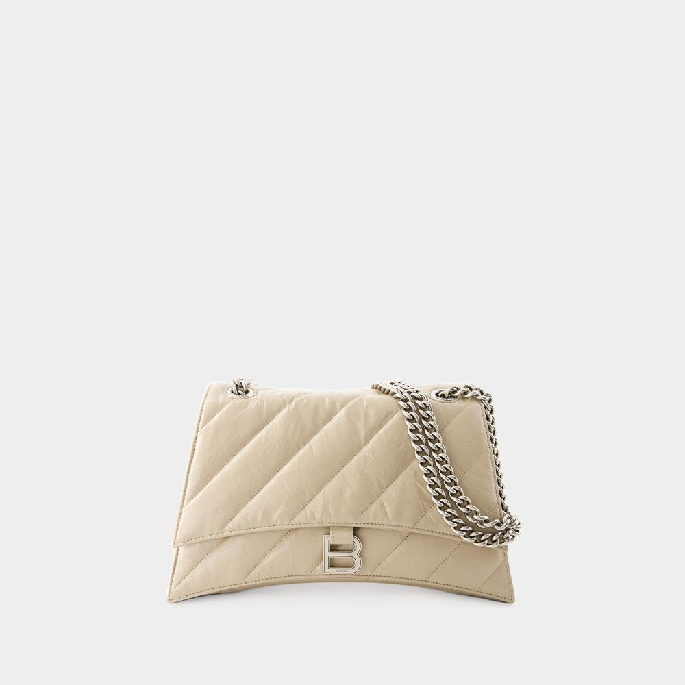 Shop Balenciaga Crush Chain Hobo Bag -  - Leather - Taupe In Beige
