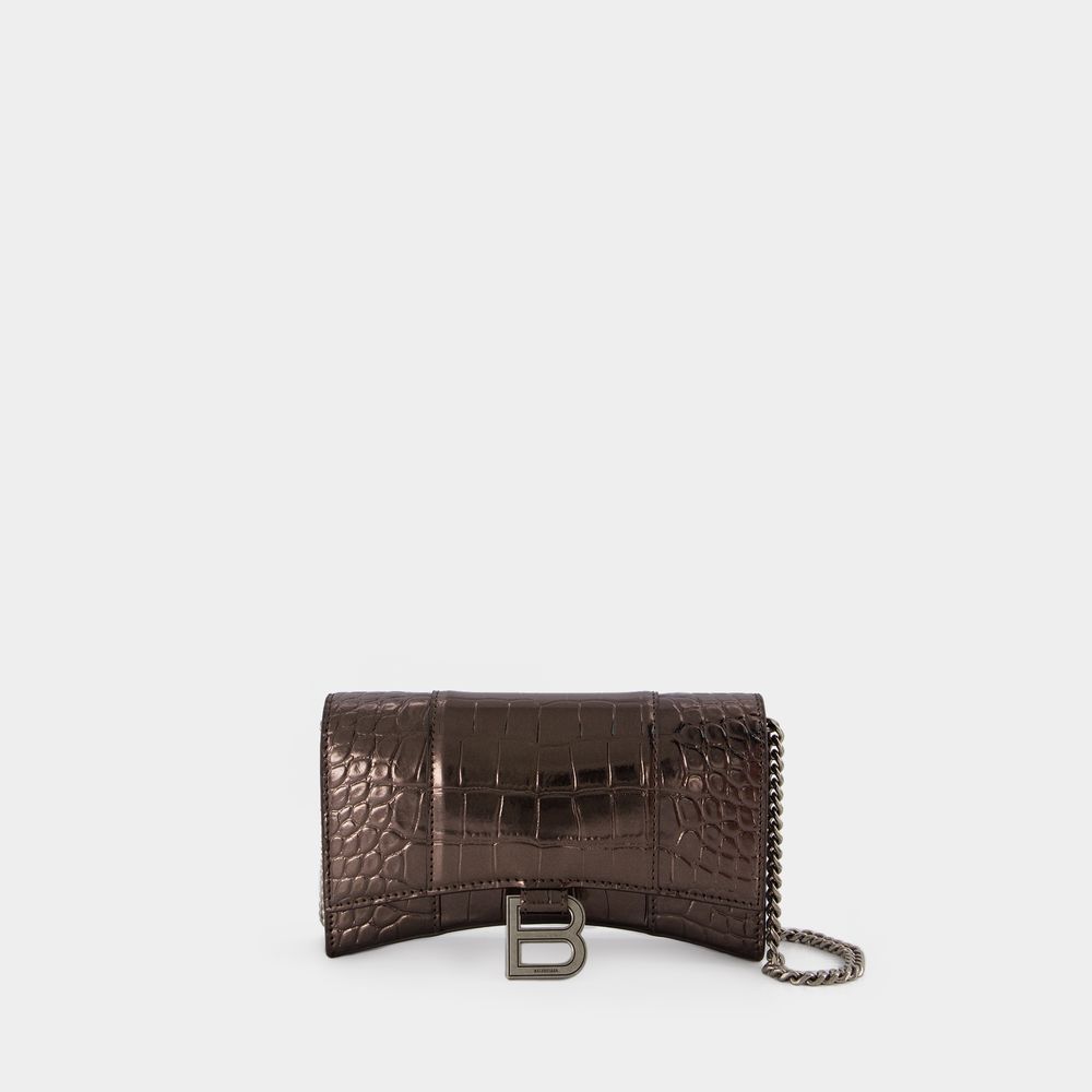 Photos - Women Bag Balenciaga Hourglass Wallet on chain -  - Leather - Dark Bronze 