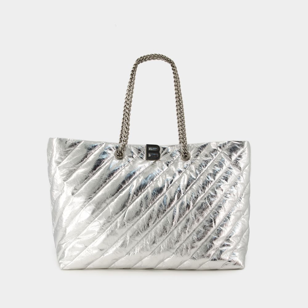 BALENCIAGA CRUSH CARRY ALL L SHOPPER BAG - BALENCIAGA - LEATHER - SILVER