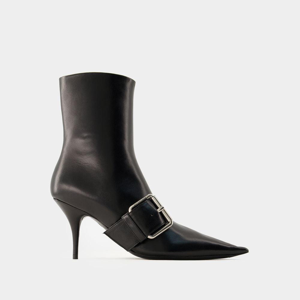 Shop Balenciaga Knife Belt M80 Ankle Boots -  - Leather - Black/silver