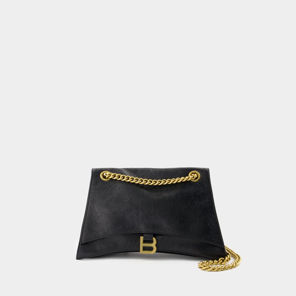 Balenciaga Sac Porté Épaule Crush Chain M - - Cuir - Noir In Black