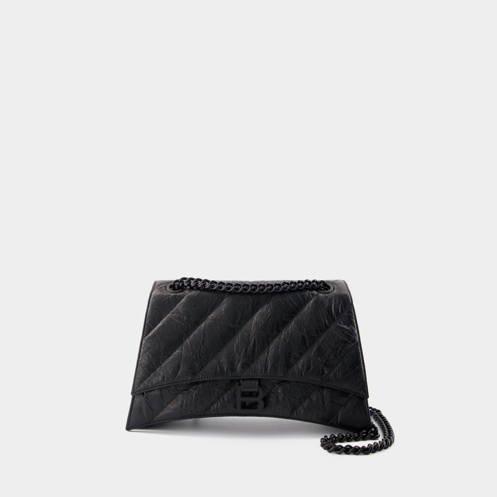 Shop Balenciaga Sac Porté Épaule Crush Chain M -  - Cuir - Noir In Black