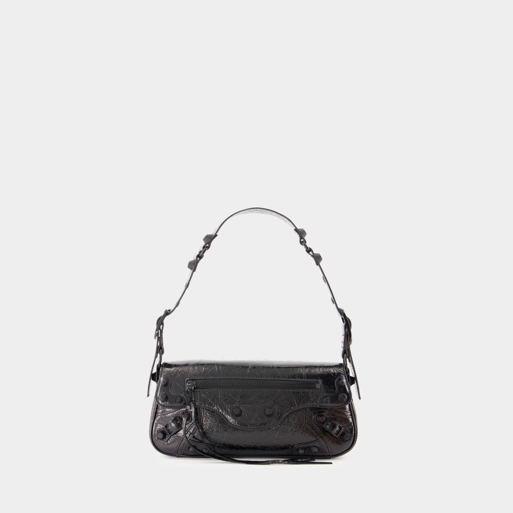 Balenciaga Green Leather Shoulder Handbag With Magnetic Closure And Metal Details In Black