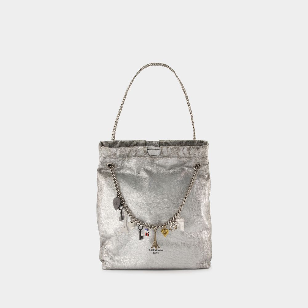 Shop Balenciaga Sac Porté Épaule Crush Tote M -  - Cuir - Argenté In Silver