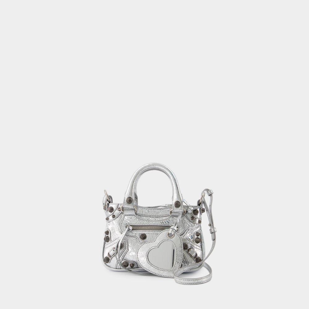 Shop Balenciaga Neo Cagole Tote Mini Crossbody -  - Leather - Silver