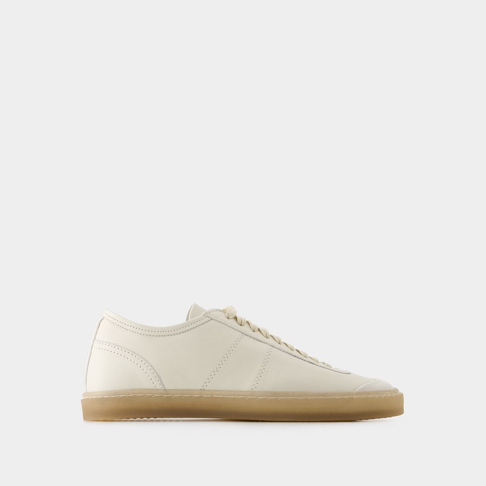 Shop Lemaire Linoleum Basic Sneakers -  - Leather - White Clay In Black