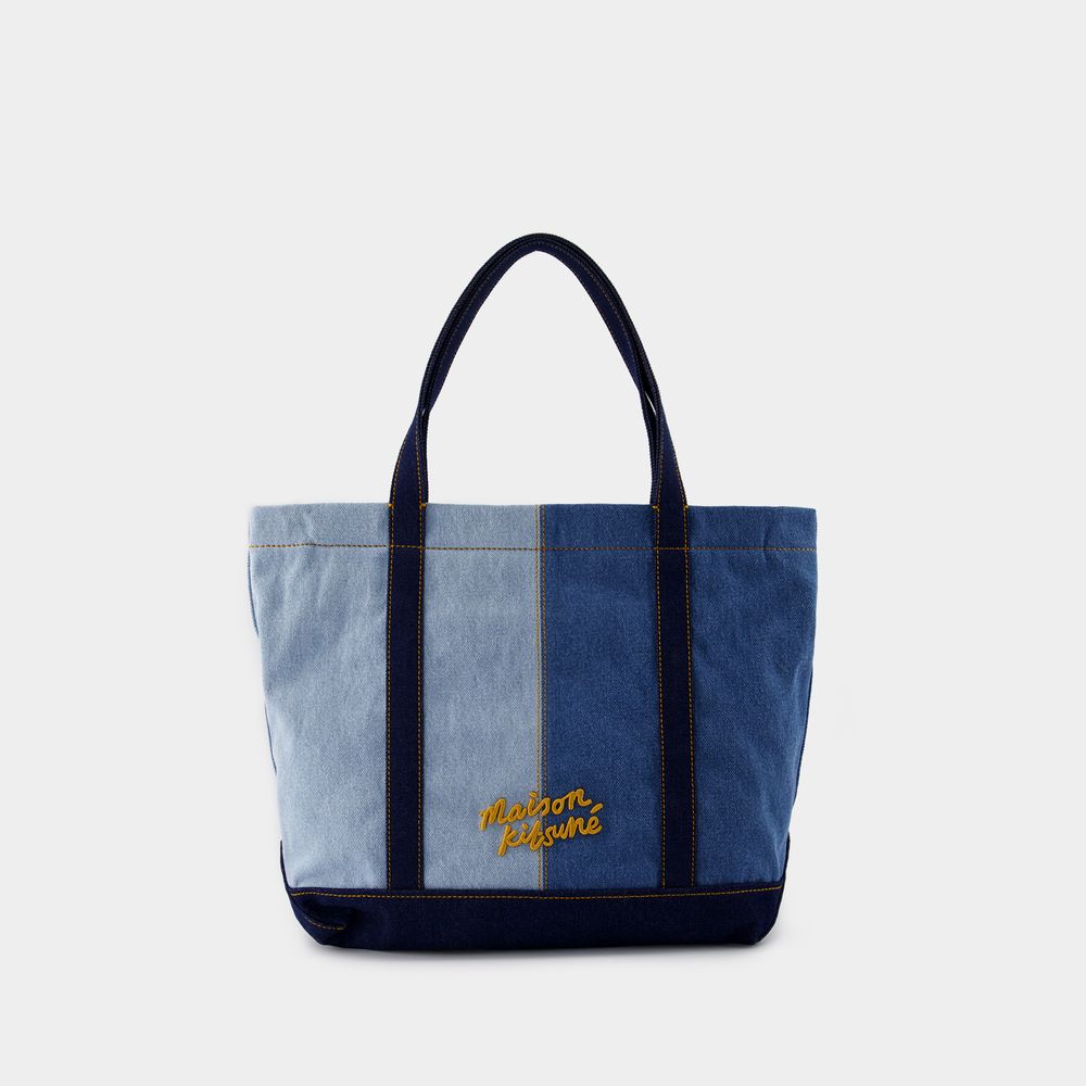 Maison Kitsuné Fox Head Medium Shopper Bag - Maison Kitsune - Denim - Blue In Black