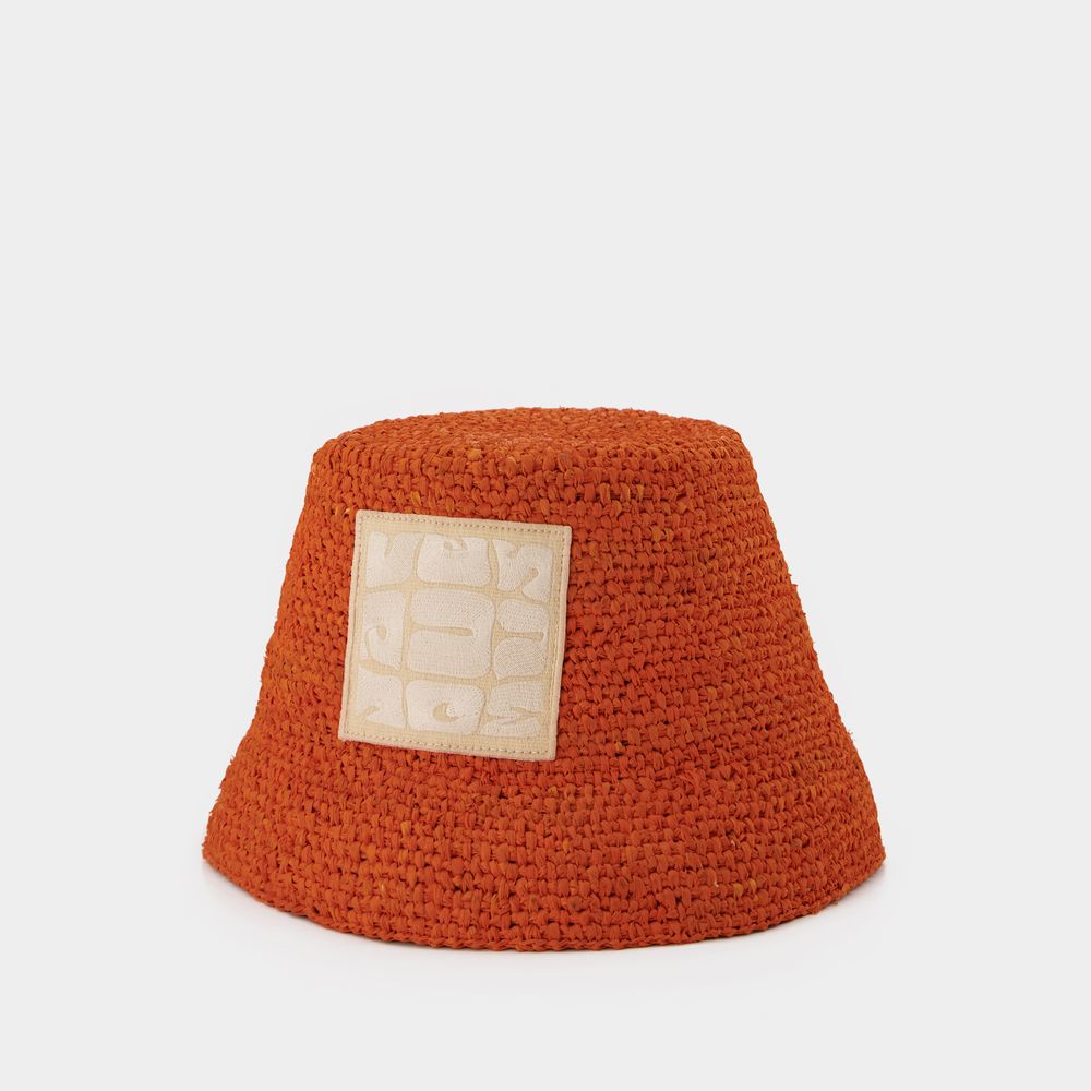 Shop Jacquemus Ficiu Bucket Hat -  - Orange - Raphia