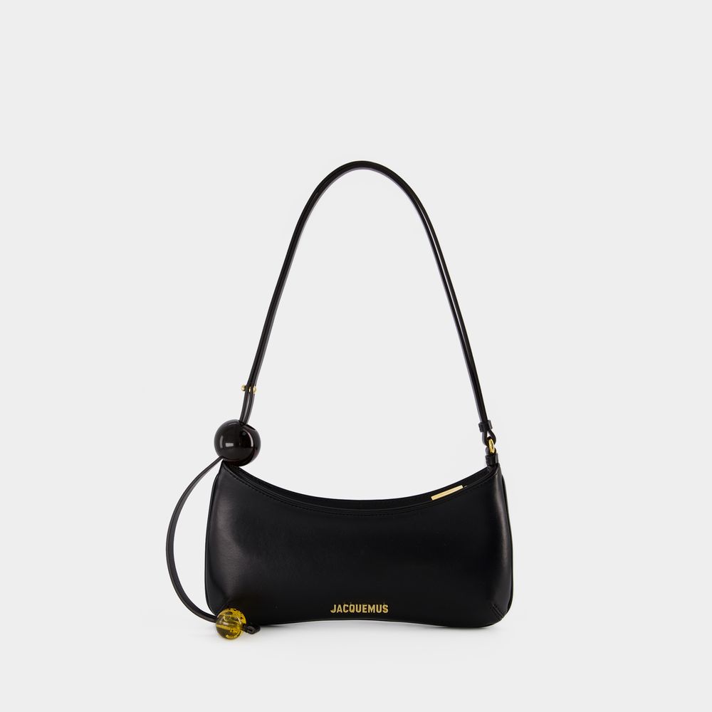 Jacquemus Le Bisou Perle Small Leather Shoulder Bag In Black
