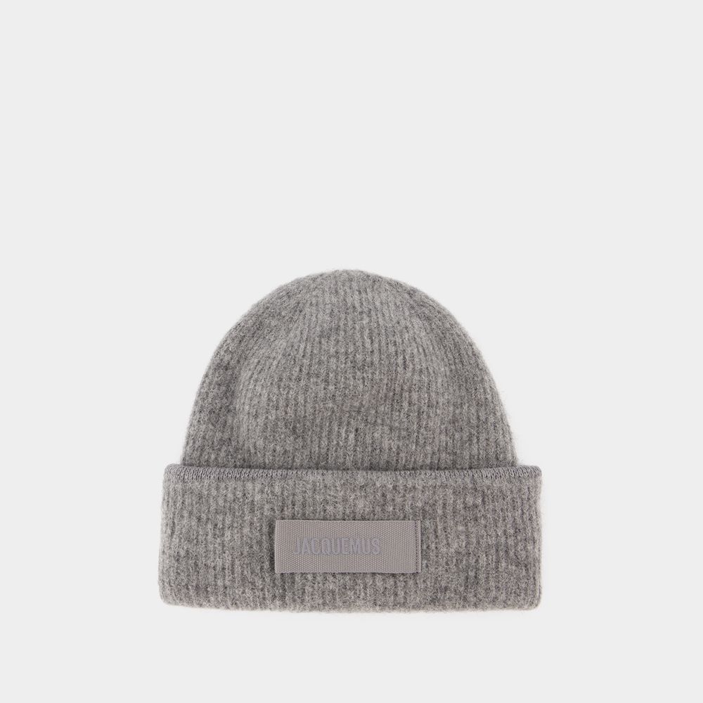 Shop Jacquemus Le Bonnet Gros Grain Beanie -  - Wool - Dark Grey