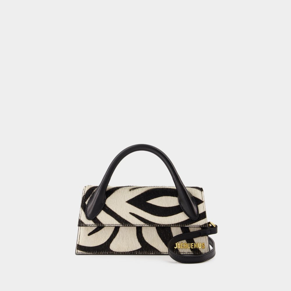 Jacquemus Black And White Zebra Le Chiquito Long Small Leather Top-handle Bag In Black