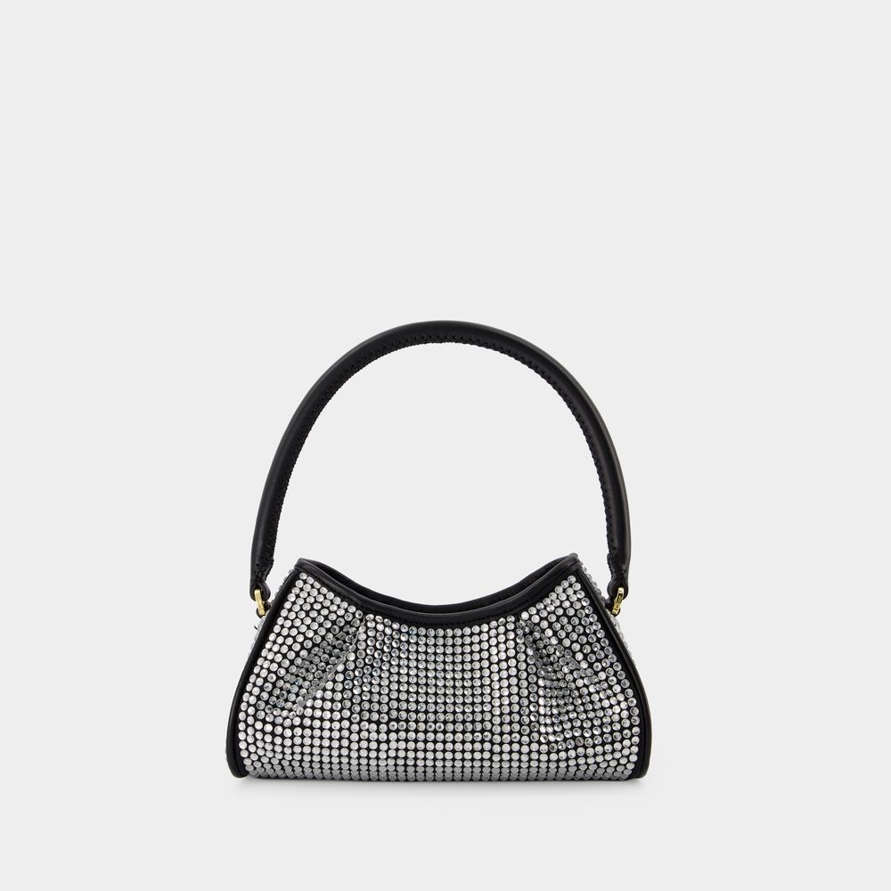 Elleme Silver-tone Small Dimple Crystal Shoulder Bag In Black