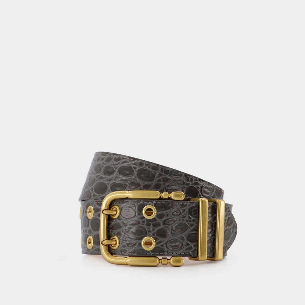 By Far Duo Belt -  - Grey - Croc Leather