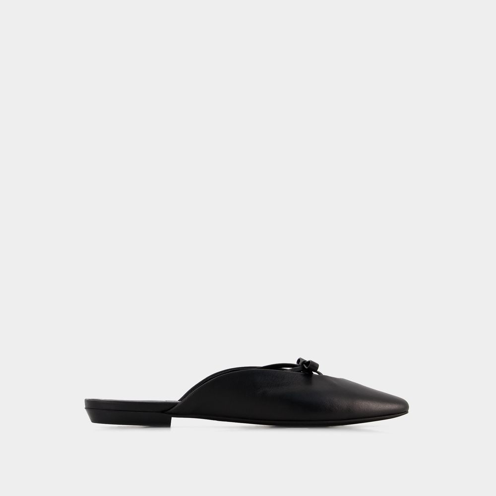 By Far Finn Leather Bow Ballerina Mules In Black