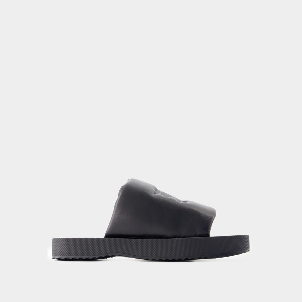 Shop Burberry Lf Knight Slab Sandals-  - Leather - Black