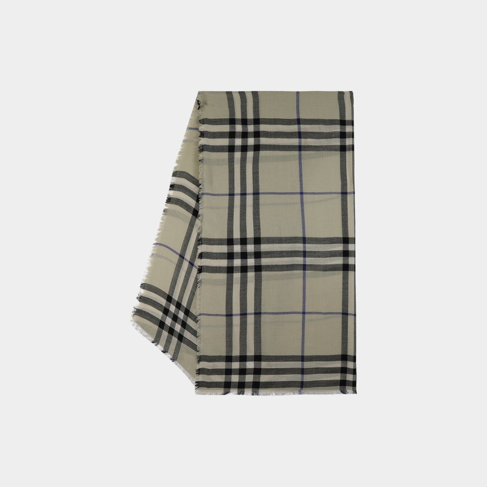 Shop Burberry Check Scarf -  - Wool - Neutral