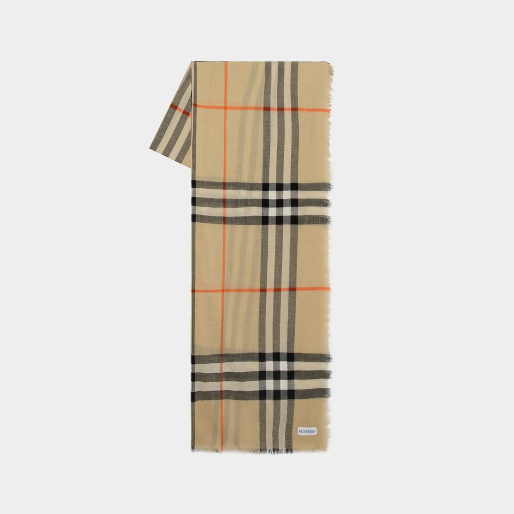 Shop Burberry Check Scarf -  - Wool - Beige