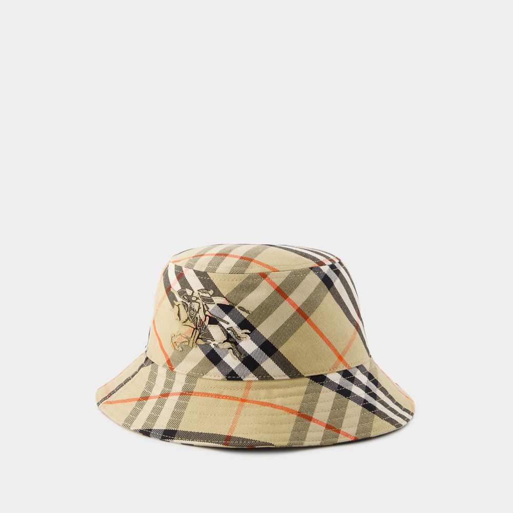 Shop Burberry Bias Check Bucket Hat -  - Synthetic - Beige