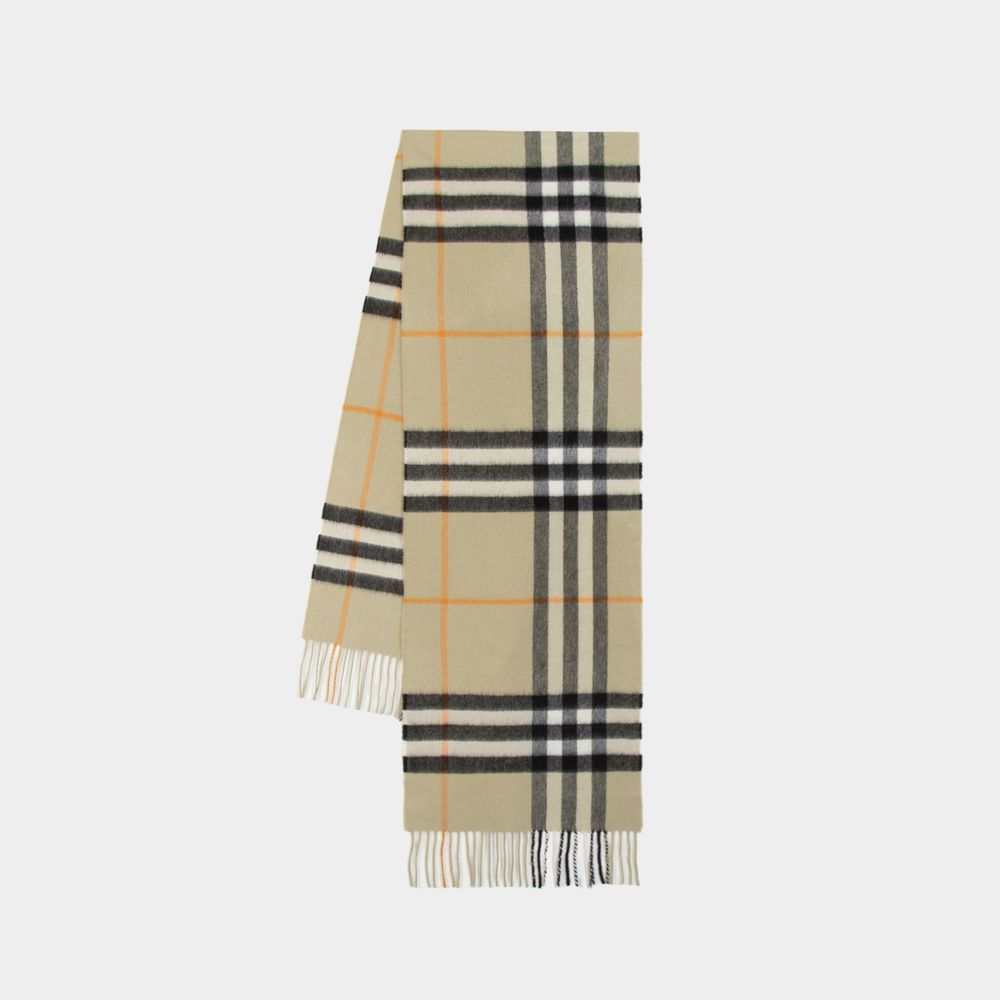 Shop Burberry Giant Check Scarf -  - Cashmere - Grey