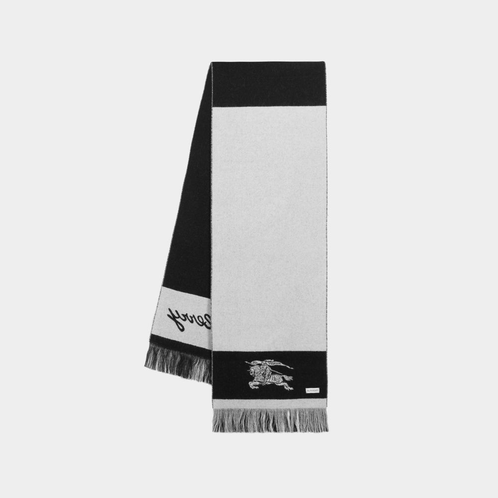 Shop Burberry Knight Strip Scarf -  - Cashmere - White