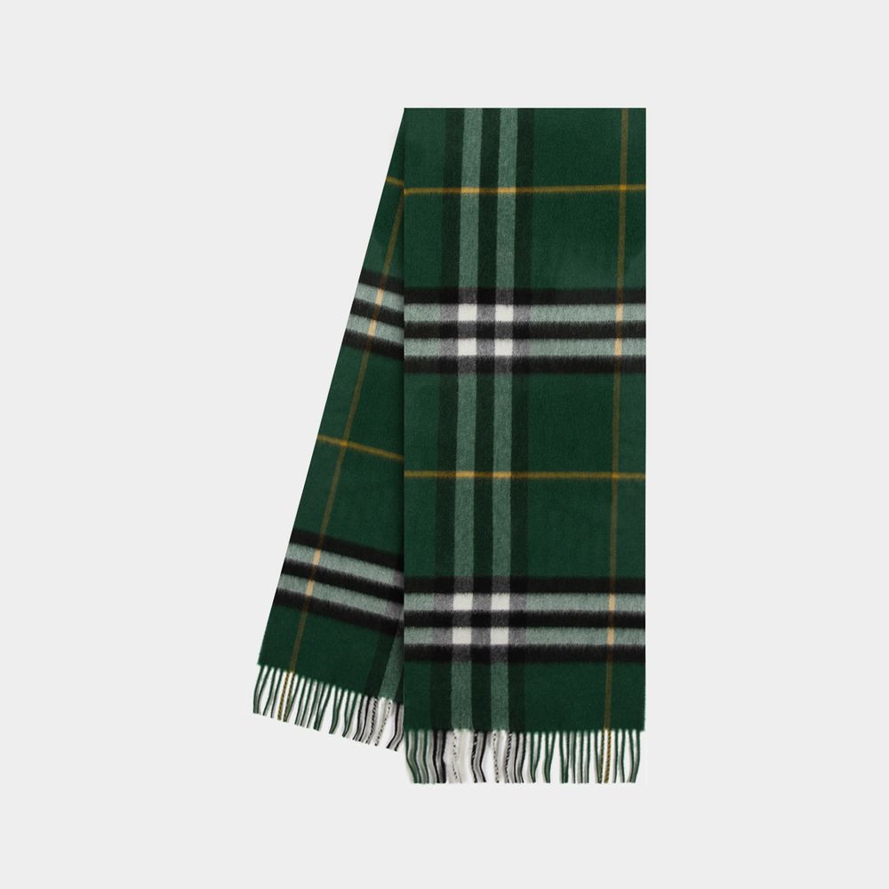 Shop Burberry Giant Check Scarf -  - Cashmere - Green