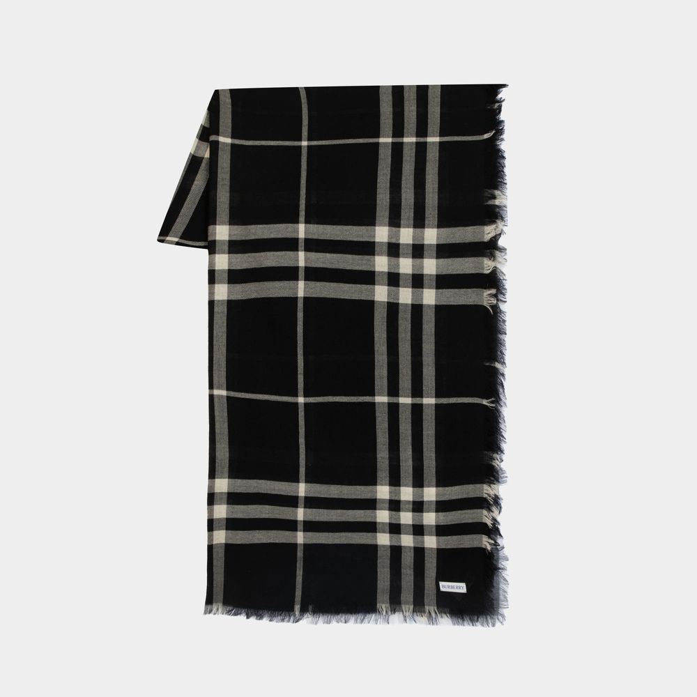 Burberry Giant Check Wool Scarf In Black