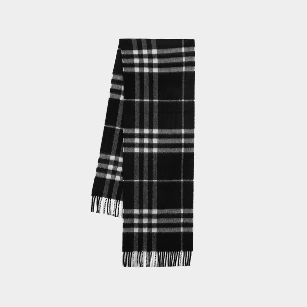 Shop Burberry Giant Check Scarf -  - Cashmere - Black