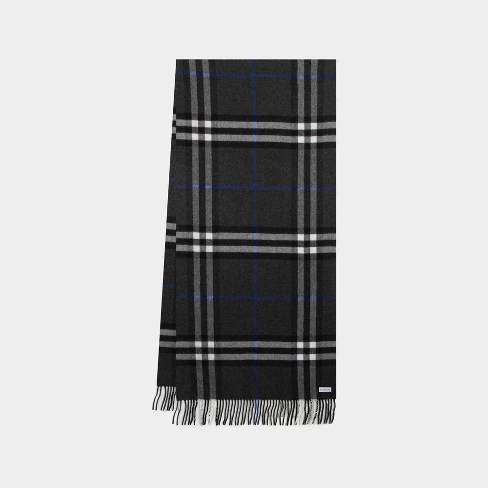 Shop Burberry Giant Check Scarf -  - Cashmere - Grey