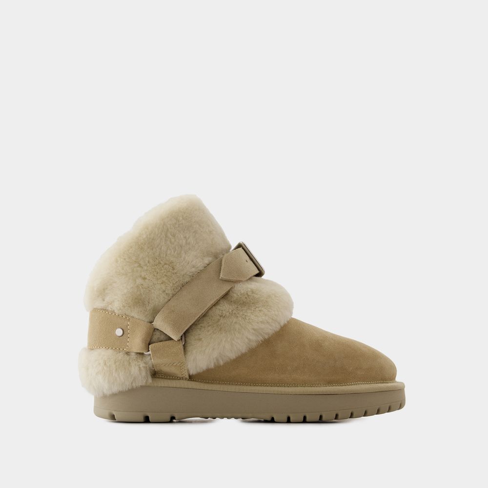 Burberry Embellished Shearling And Suede Boots In Beige