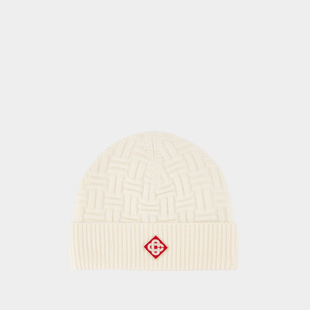 Casablanca Column Stitch Beanie - - Wool - White In White
