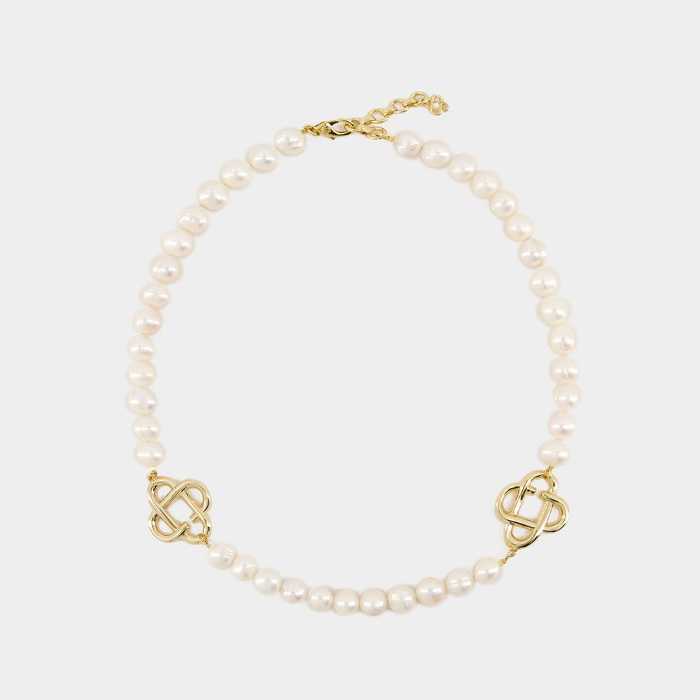 Shop Casablanca Medium Pearl Logo Necklace -  - Gold - Gold