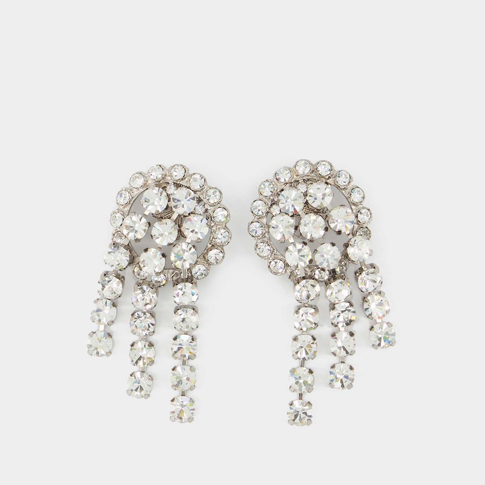 Shop Alessandra Rich Crystal Cascade Earring -  - Silver - Brass