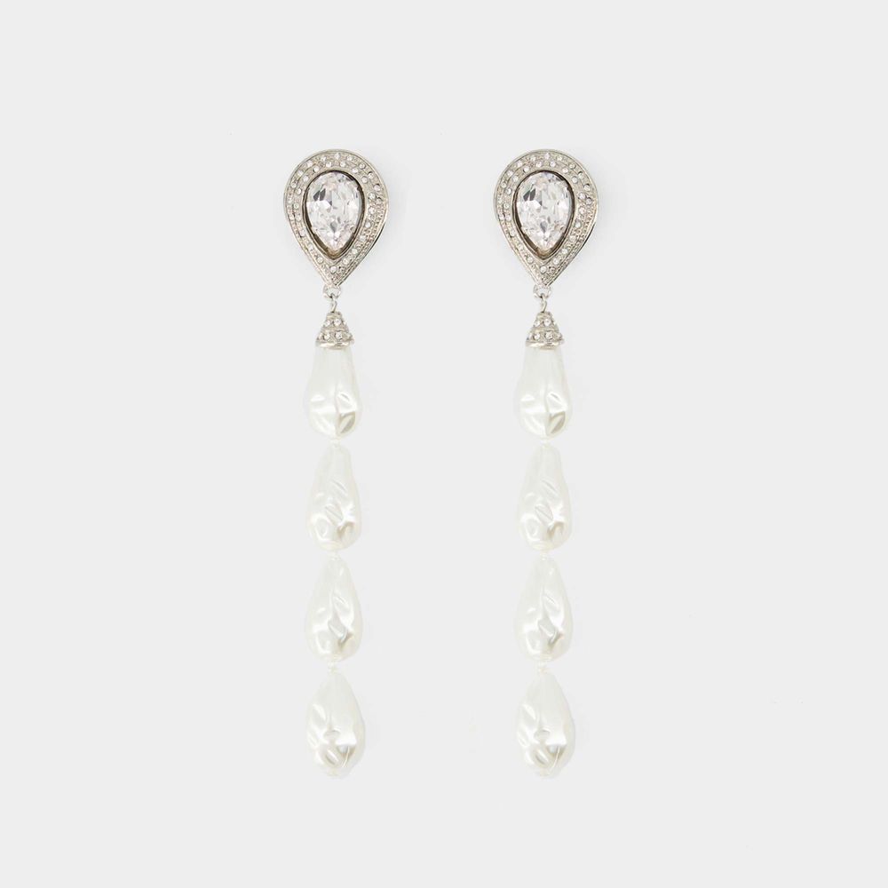 Shop Alessandra Rich Pearl Cascade Earring -  - Silver - Brass