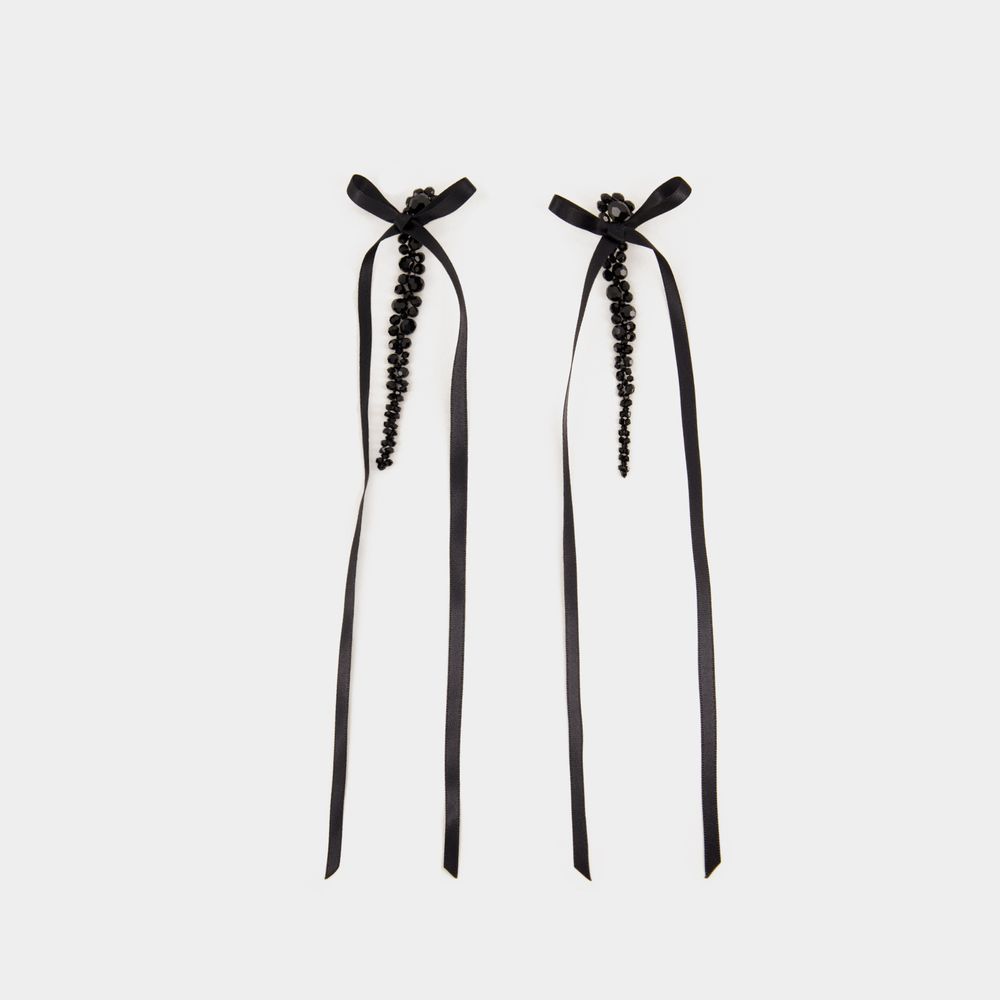 Shop Simone Rocha Bow Ribbon Drip Earrings -  - Crystal - Black