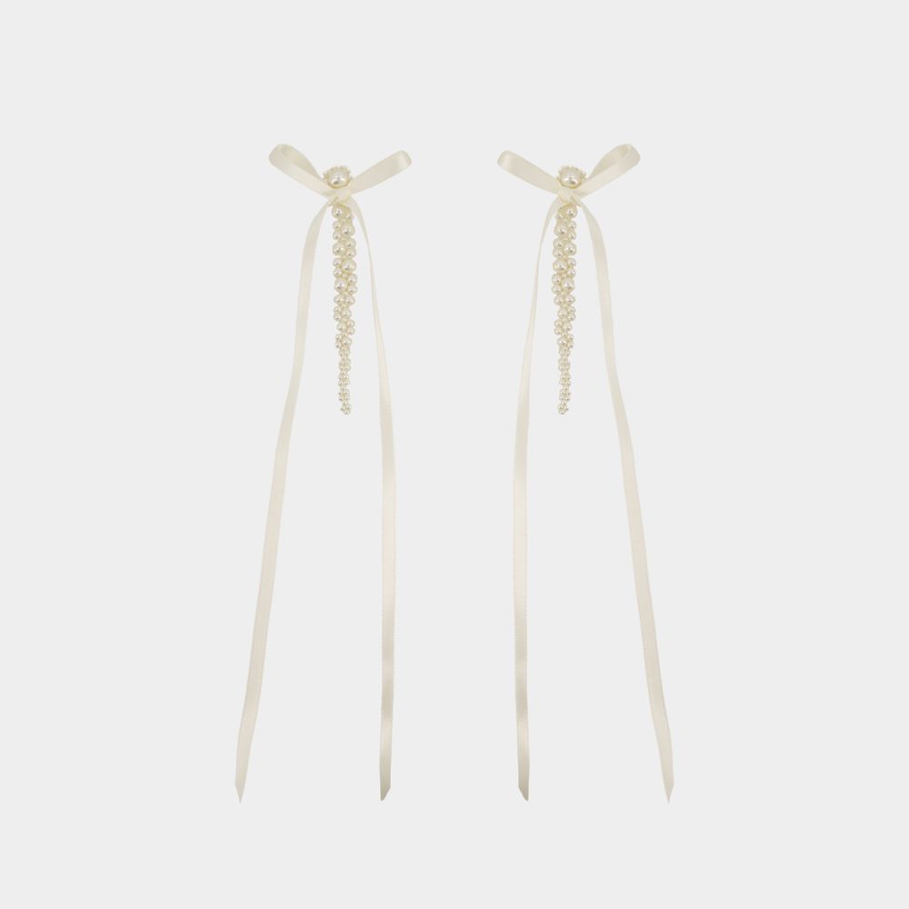 Simone Rocha Bow Ribbon Drip Earrings In Beige