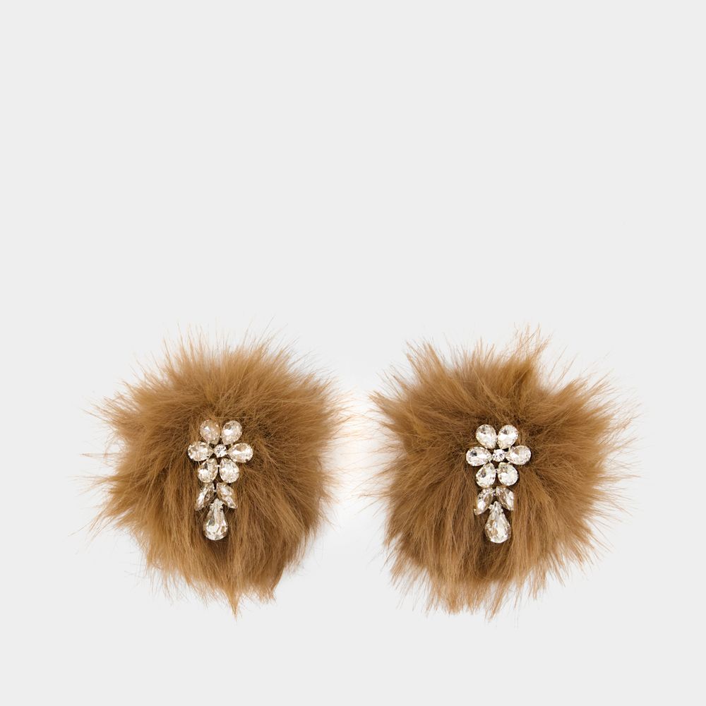 Simone Rocha Flower Pompom Earrings - - Fake Fur - Brown In Brown