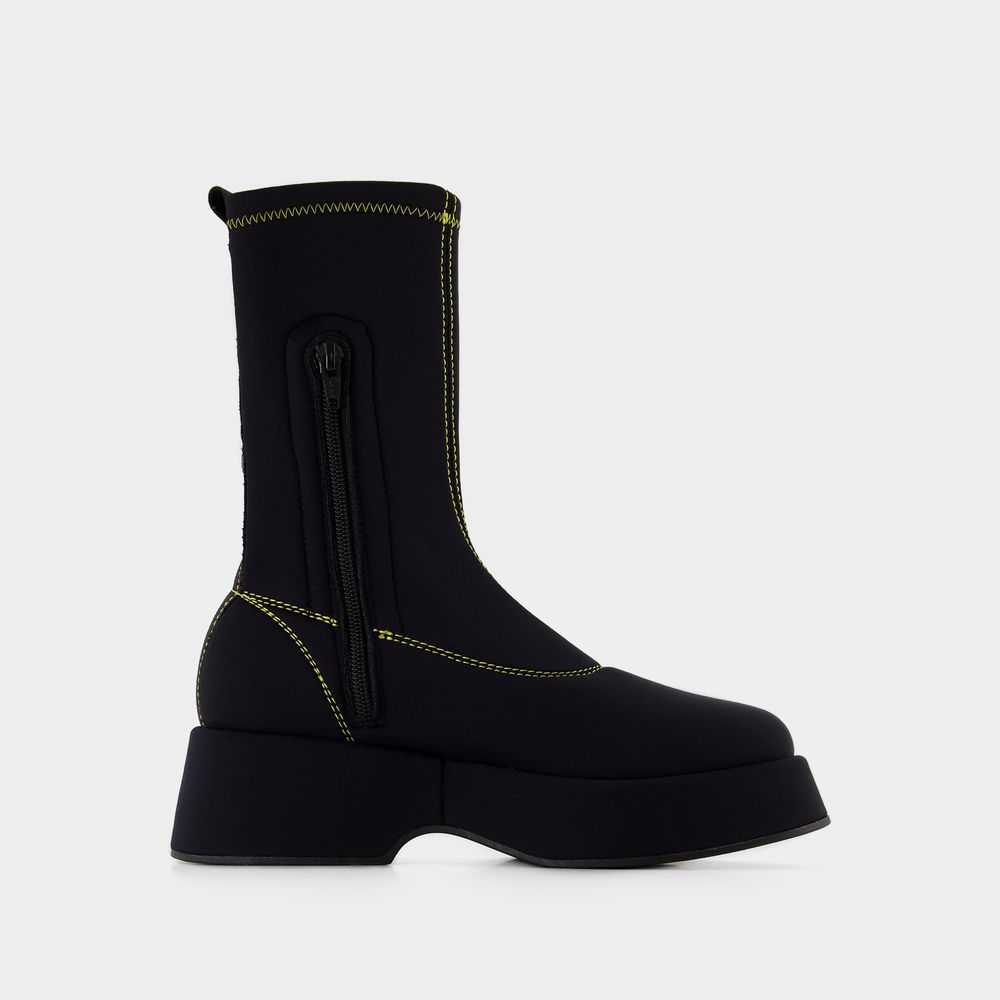 Shop Ganni Retro Flatform Ankle Boots -  - Synthetic - Black