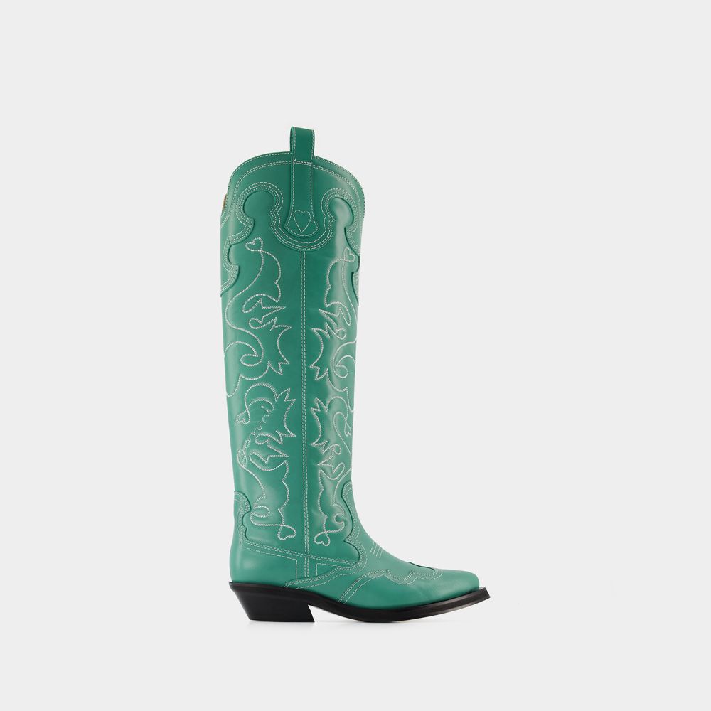 Ganni Western Boots -  - Green - Leather