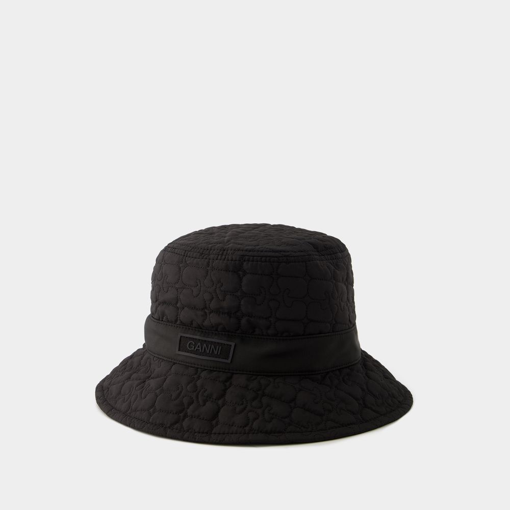 Shop Ganni Quilted Tech Bucket Hat -  - Synthetic - Black