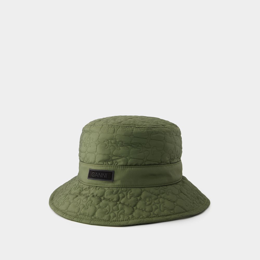 Shop Ganni Quilted Tech Bucket Hat -  - Synthetic - Khaki