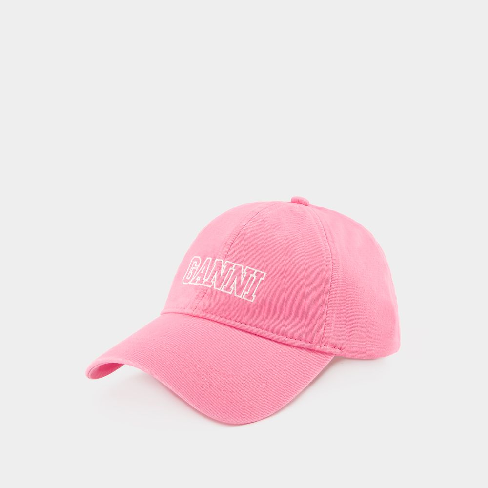 Shop Ganni Logo Cap -  - Cotton - Pink
