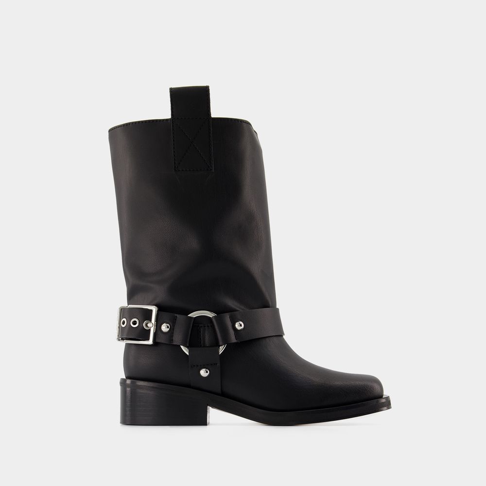 Shop Ganni Bottes Biker Tubular -  - Cuir Synthétique - Noir In Black