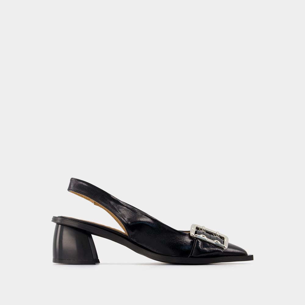 Shop Ganni Slingback Feminine Buckle -  - Cuir Synthétique - Noir In Black