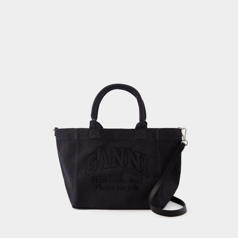 Ganni Small Easy Shopper Bag - - Cotton - Black In Black