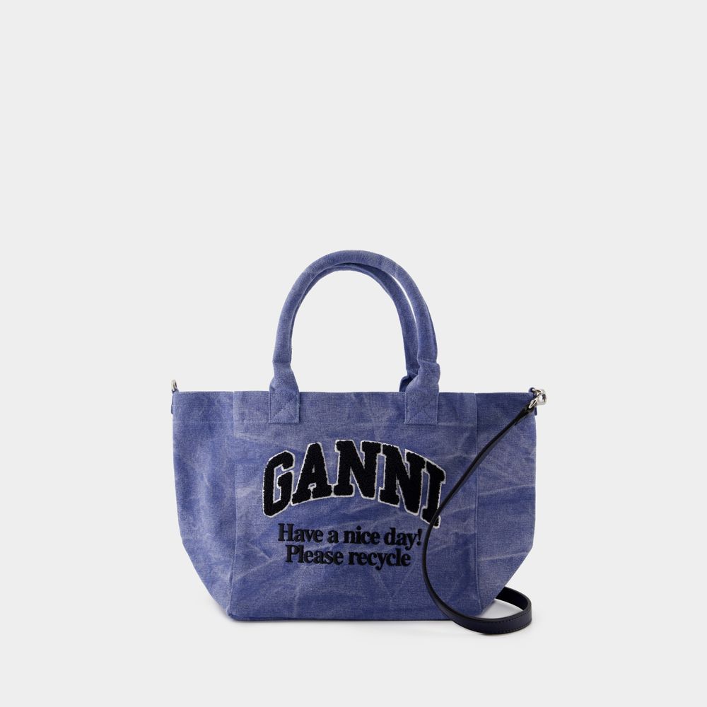 Ganni Small Easy Shopper Bag -  - Cotton - Blue In Blue