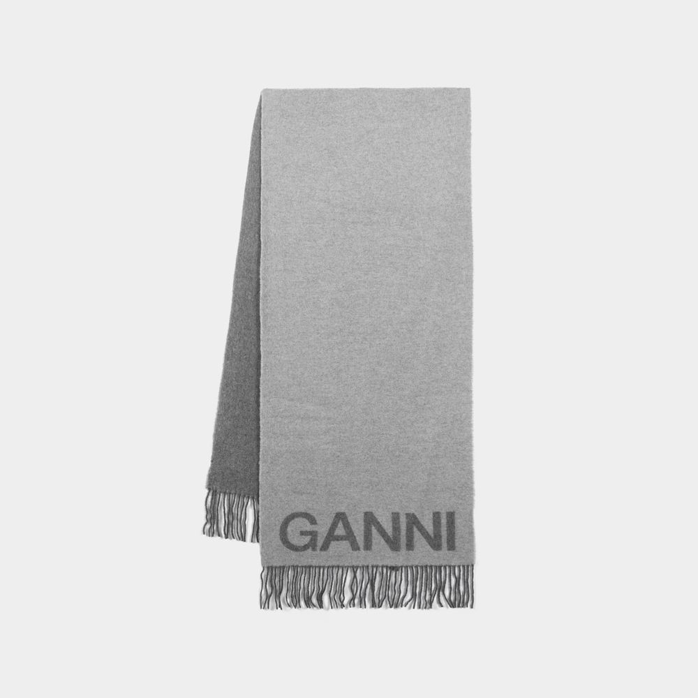 Ganni Scarf -  - Wool - Grey In Grey