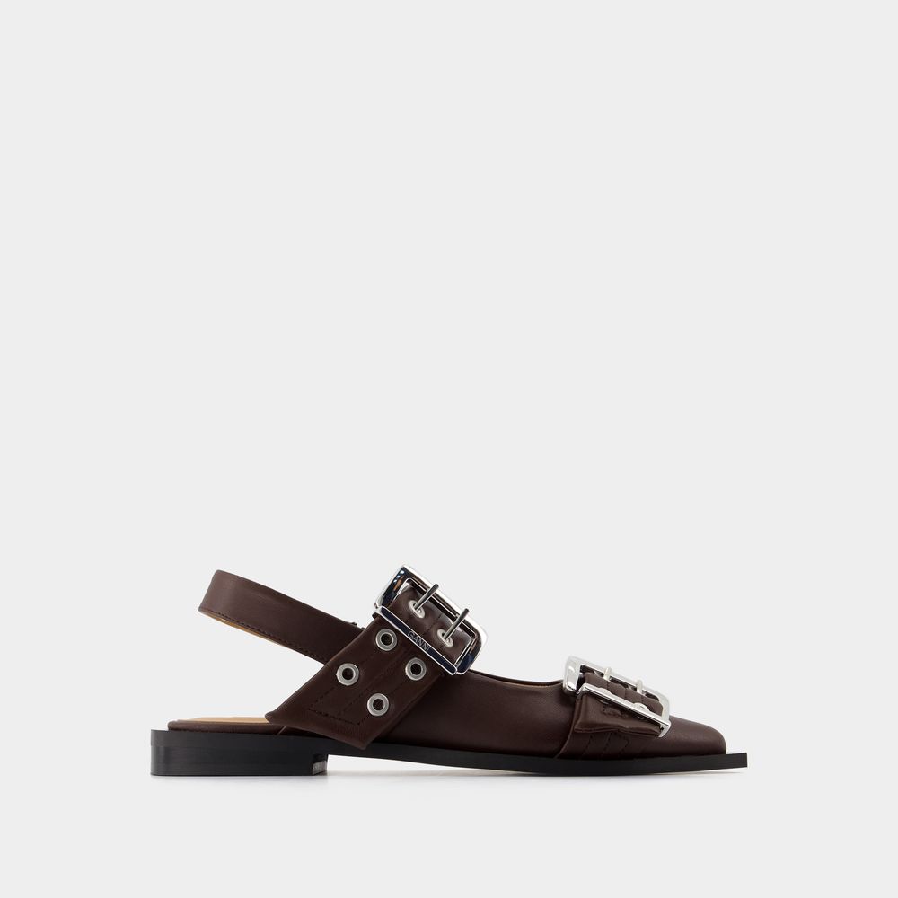 Shop Ganni Ballerines Feminine Buckle -  - Cuir Synthétique - Marron In Brown