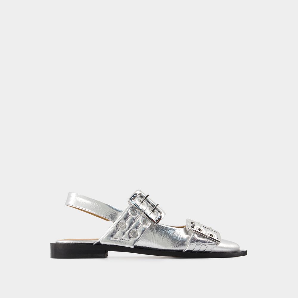 Shop Ganni Ballerines Feminine Buckle -  - Cuir Synthétique - Argenté In Silver